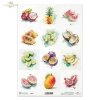 marakuja, arbuz, pitaja, papaja, granat, guawa, akwarela, limonka, ananas, kokos, karambola, banan, mango